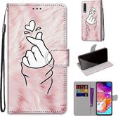 Voor Samsung Galaxy A70 Gekleurde Tekening Cross Textuur Horizontale Flip PU Lederen Case met Houder & Kaartsleuven & Portemonnee & Lanyard (Pink Hands Than Hearts)