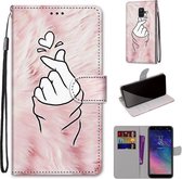 Voor Samsung Galaxy A6 2018 Gekleurde Tekening Cross Textuur Horizontale Flip PU Lederen Case met Houder & Kaartsleuven & Portemonnee & Lanyard (Pink Hands Than Hearts)