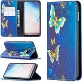 Voor Samsung Galaxy S10e Gekleurde Tekening Patroon Onzichtbare Magnetische Horizontale Flip PU Lederen Case met Houder & Kaartsleuven & Portemonnee (Gouden Vlinders)