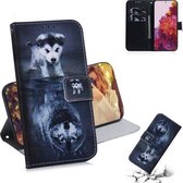 Voor Samsung Galaxy S21 Ultra 5G Gekleurde Tekening Horizontale Flip Leren Case, met Houder & Kaartsleuven & Portemonnee (Wolf en Hond)