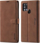 Voor Samsung Galaxy A21s Forwenw F1 Serie Mat Sterk Magnetisme Horizontale Flip Leren Case met Houder & Kaartsleuven & Portemonnee & Fotolijst (Bruin)