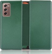 Voor Samsung Galaxy Z Fold2 5G Koolstofvezel Textuur Magnetische Horizontale Flip TPU + PC + PU lederen tas met kaartsleuf (groen)