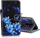 Voor Redmi Note 8 Pro Gekleurde Tekening Patroon Horizontale Flip PU Lederen Case met Houder & Kaartsleuven & Portemonnee & Lanyard (Blauwe Vlinder)