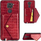 Voor Xiaomi Redmi 10X 4G / Note 9 Krokodilpatroon PU + TPU + PVC Breukvast gsm-hoesje met magnetische onzichtbare houder & houder & kaartsleuven (rood)