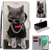 Voor Xiaomi Mi 10T Pro / 10T / K30s Gekleurde tekening Cross Texture Horizontale Flip PU lederen tas met houder & kaartsleuven & portemonnee & Lanyard (Golden Chain Grey Cat)