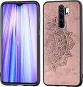 Voor Xiaomi Redmi Note 8 Pro Reliëf Mandala-patroon PC + TPU + stoffen telefoonhoes met lanyard & magnetisch (roségoud)