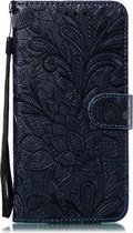 Kant Bloem Embossing Patroon Horizontale Flip Leren Case voor Xiaomi Redmi 7A, met Houder & Kaartsleuven & Portemonnee & Fotolijst & Lanyard (Donkerblauw)