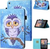 Voor Amazon Kindle Fire HD8 2016/2017/2018 Gekleurde Tekening Stiksels Horizontale Flip Leren Case met Houder & Kaartsleuf & Slaap / Wekfunctie (Blauwe Uil)