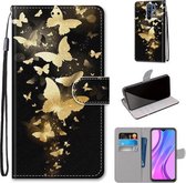Voor Xiaomi Redmi 9 Gekleurde Tekening Cross Textuur Horizontale Flip PU Lederen Case met Houder & Kaartsleuven & Portemonnee & Lanyard (Golden Butterfly Group)