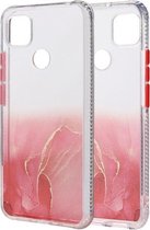 Voor Geschikt voor Xiaomi Redmi 9C marmerpatroon glitterpoeder schokbestendig TPU-hoesje met afneembare knoppen (rood)
