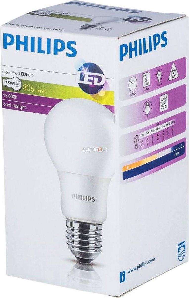 zwaarlijvigheid joggen Nietje Philips CorePro LED E27 - 7.5W (60W) - Daglicht - Niet Dimbaar | bol.com