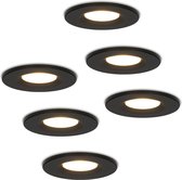HOFTRONIC Venezia - Set van 6 LED inbouwspots zwart - IP65 waterdicht - Dimbaar - 6 Watt 600 lumen - Met lichtbron - 2700K Warm wit licht - Zaagmaat 65mm - inbouwdiepte 45mm - Geschikt voor badkamer, woonkamer, veranda en carport - 3 jaar garantie