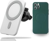 Yonovo® MagSafe Autohouder CombiDeal iPhone 12 PRO Groen Hoesje - Lader Draadloze Ventilatierooster - Oplader 2 Apple fast snel Charger 15 W - Case - Telefoon Mobiele wallet kaarth