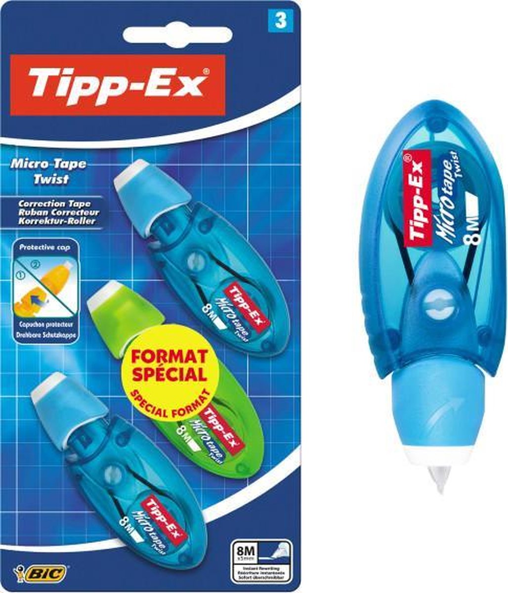 Tipp-Ex Micro Tape Twist Correctieroller - 3 stuks - Kleur willekeurig - Tipp-Ex