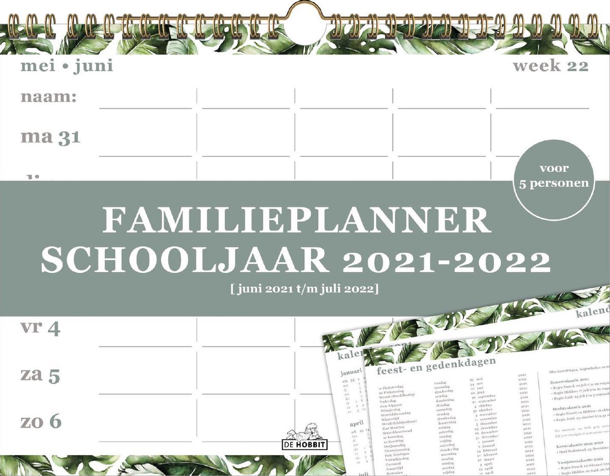 HOBBIT - FAMILIEPLANNER - SCHOOLJAAR 2021 / 2022 - 5 PERSONEN - BLADEREN - A4 LIGGEND (21X30CM) - S