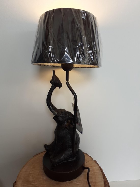 Olifanten beeld Olifanten tafel lamp zwart van Clayre&Eef inclusief kap  en... | bol.com