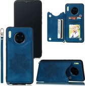 Voor Huawei Mate 30 Pro Mandala reliëf PU + TPU-hoesje met houder & kaartsleuven & fotolijst & riem (blauw)
