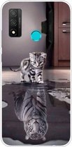 Voor Huawei P Smart 2020 Gekleurd tekeningpatroon Zeer transparant TPU beschermhoes (Cat Tiger)