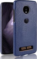 Schokbestendig Crocodile Texture PC + PU-hoesje voor Motorola Moto Z4 Play (blauw)