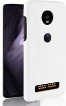 Schokbestendig Crocodile Texture PC + PU-hoesje voor Motorola Moto Z4 Play (wit)