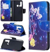 Gekleurde tekening patroon horizontale flip lederen hoes met houder & kaartsleuven & portemonnee voor Huawei P20 lite (2019) / nova 5i (gele bloem vlinder)