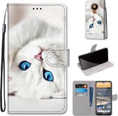 Voor Nokia 5.3 Gekleurde Tekening Cross Textuur Horizontale Flip PU Lederen Case met Houder & Kaartsleuven & Portemonnee & Lanyard (Wit Kitten)