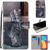 Voor Alcatel 1L (2021) Gekleurde Tekening Cross Textuur Horizontale Flip PU Lederen Case met Houder & Kaartsleuven & Portemonnee & Lanyard (Kat Wordt Tijger)