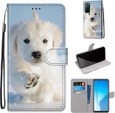 Voor Huawei Honor Play4 Gekleurde Tekening Cross Textuur Horizontale Flip PU Lederen Case met Houder & Kaartsleuven & Portemonnee & Lanyard (Sneeuw Puppy)