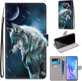 Voor Huawei Enjoy 20 Plus Gekleurde Tekening Cross Textuur Horizontale Flip PU Lederen Case met Houder & Kaartsleuven & Portemonnee & Lanyard (Contemplatieve Wolf)