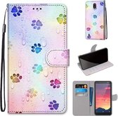 Voor Nokia C2 Gekleurde Tekening Cross Textuur Horizontale Flip PU Lederen Case met Houder & Kaartsleuven & Portemonnee & Lanyard (Voetafdruk Waterdruppels)