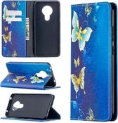 Voor Nokia 5.3 Gekleurde Tekening Patroon Onzichtbare Magnetische Horizontale Flip PU Lederen Case met Houder & Kaartsleuven & Portemonnee (Gouden Vlinders)