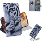 Voor Nokia 2.4 Gekleurde tekening Horizontale flip lederen tas, met houder & kaartsleuven en portemonnee (Tiger)