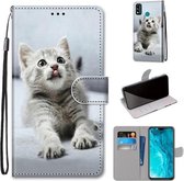 Voor Huawei Honor 9X Lite Gekleurde Tekening Cross Textuur Horizontale Flip PU Lederen Case met Houder & Kaartsleuven & Portemonnee & Lanyard (Kleine Grijze Kat)