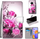 Voor Huawei Y9a Gekleurde Tekening Cross Textuur Horizontale Flip PU Lederen Case met Houder & Kaartsleuven & Portemonnee & Lanyard (Wild Rose)