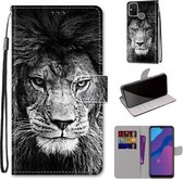 Voor Huawei Honor 9A Gekleurde Tekening Cross Textuur Horizontale Flip PU Lederen Case met Houder & Kaartsleuven & Portemonnee & Lanyard (B11 Zwart Wit Leeuwenkop)