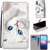 Voor Motorola Moto E (2020) Gekleurde tekening Cross Texture Horizontale Flip PU lederen tas met houder & kaartsleuven & portemonnee & lanyard (White Kitten)