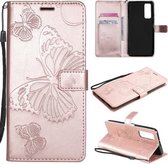 Voor Huawei Psmat 2021 3D Vlinders Embossing Patroon Horizontale Flip Leren Case met Houder & Kaartsleuf & Portemonnee (Rose Goud)