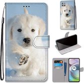 Voor Motorola Moto G 5G Gekleurde Tekening Cross Textuur Horizontale Flip PU Lederen Case met Houder & Kaartsleuven & Portemonnee & Lanyard (Sneeuw Puppy)