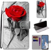 Voor OPPO A52 / A92 / A72 Gekleurde Tekening Cross Textuur Horizontale Flip PU Lederen Case met Houder & Kaartsleuven & Portemonnee & Lanyard (Hout Rode Roos)
