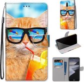 Voor Nokia 2.4 Gekleurde Tekening Cross Textuur Horizontale Flip PU Lederen Case met Houder & Kaartsleuven & Portemonnee & Lanyard (Kat Drinken Soda)