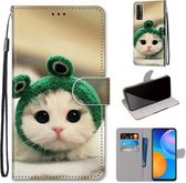 Voor Huawei P Smart 2021 / Y7a Gekleurde Tekening Cross Textuur Horizontale Flip PU Lederen Case met Houder & Kaartsleuven & Portemonnee & Lanyard (Frog Kitten)