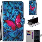 Voor Nokia 3 Gekleurde Tekening Cross Textuur Horizontale Flip PU Lederen Case met Houder & Kaartsleuven & Portemonnee & Lanyard (Blauw Rood Vlinder)