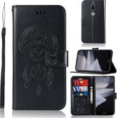 Voor Nokia 2.4 Windgong Uil Embossing Patroon Horizontale Flip Leren Case, met Houder & Kaartsleuven & Portemonnee (Zwart)