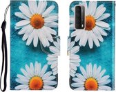 Gekleurde Tekening Horizontale Flip Leren Case met Houder & Kaartsleuf & Portemonnee Voor Huawei P Smart 2021 / Y7a (Chrysanthemum)