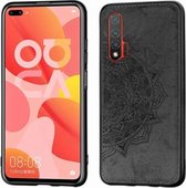 Voor Huawei Nova 6 Mandala stoffen hoes met reliëf PC + TPU mobiele telefoonhoes met magnetische functie en draagriem (zwart)