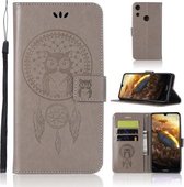 Windgong Uil Embossing Patroon Horizontale Flip Leren Case met Houder & Kaartsleuven & Portemonnee Voor Huawei Honor Play 8A (Grijs)