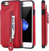 Voor iPhone 6 effen kleur dubbele gesp ritssluiting schokbestendige beschermhoes (rood)