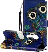 Voor Xiaomi Mi Note 10 Lite Olie Reliëf Gekleurd Tekening Patroon Horizontaal Flip PU Leren Case met Houder & Kaartsleuven & Portemonnee (Blauwe Uil)