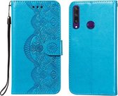 Voor Huawei Y6p Flower Vine Embossing Pattern Horizontale Flip Leather Case met Card Slot & Holder & Wallet & Lanyard (Blue)