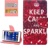 Voor Lenovo A536 HOUD KALM en SPARKLE Woorden Patroon Horizontale Flip lederen tas met houder & kaartsleuven & portemonnee